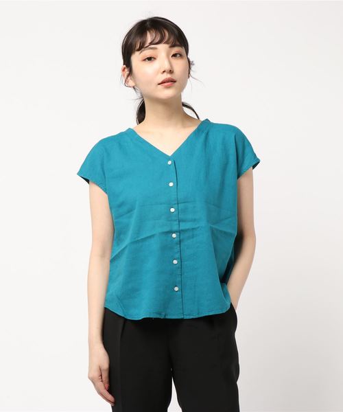 AMERICAN HOLIC（アメリカンホリック）の「リネンブレンドフロントボタンVネックブラウス（シャツ/ブラウス・レディース・レッド系その他5/イエロー/ターコイズブルー/サックスブルー・FREE）」の20枚目の写真
