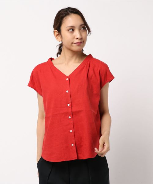 AMERICAN HOLIC（アメリカンホリック）の「リネンブレンドフロントボタンVネックブラウス（シャツ/ブラウス・レディース・レッド系その他5/イエロー/ターコイズブルー/サックスブルー・FREE）」の19枚目の写真