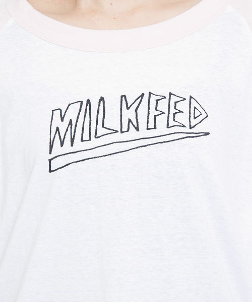 MILKFED.（ミルクフェド）の「BF BB TEE HEAVY METAL　（ベースボールティー/ロゴ/ヘビメタ）（Tシャツ/カットソー・レディース・ブラック/チャコールグレー/ライトピンク・MEDIUM/SMALL）」の6枚目の写真