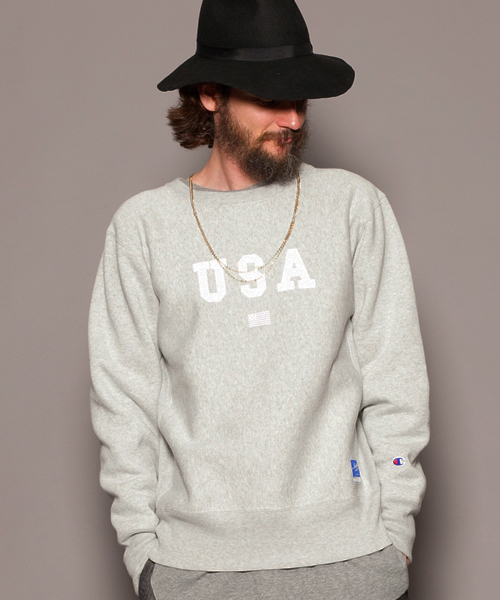 MONKEY TIME(モンキータイム)の「<MT×Champion> ∴ R/W CREW/スウェット ◆(スウェット・メンズ・ホワイト/ライトグレー・SMALL/MEDIUM/LARGE)」の1枚目の写真