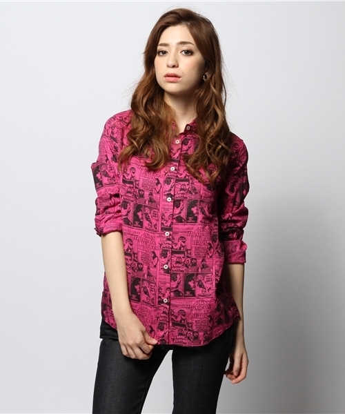 HYSTERIC GLAMOUR（ヒステリックグラマー）の「STRANGE COMIC総柄 長袖SH（シャツ/ブラウス・レディース・ピンク系その他/グリーン系その他/グレー系その他・FREE）」の3枚目の写真