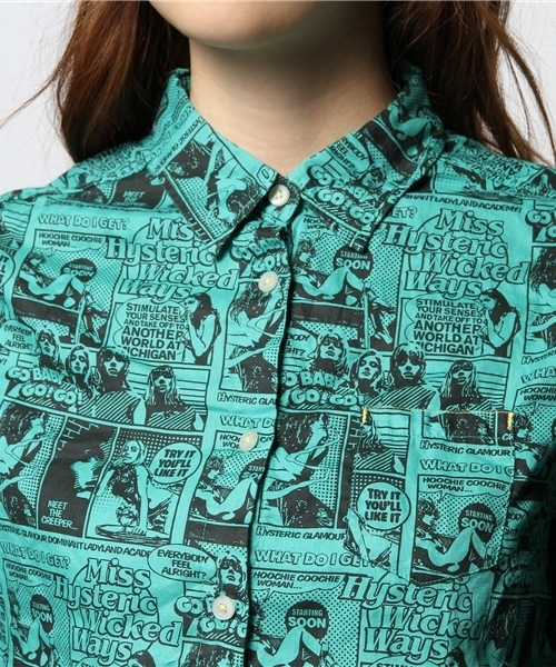 HYSTERIC GLAMOUR（ヒステリックグラマー）の「STRANGE COMIC総柄 長袖SH（シャツ/ブラウス・レディース・ピンク系その他/グリーン系その他/グレー系その他・FREE）」の13枚目の写真