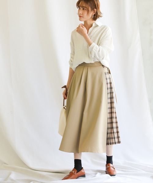 select MOCA（セレクトモカ）の「チェックプリーツ切替スカート（スカート・レディース・ブラック/ベージュ・FREE）」の8枚目の写真