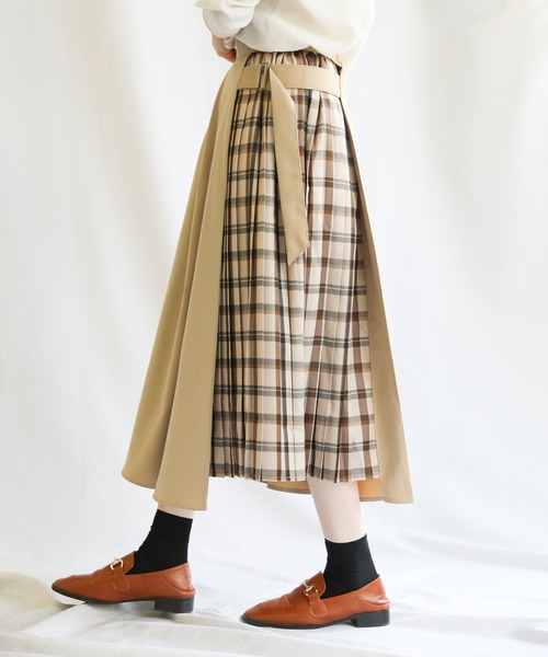select MOCA（セレクトモカ）の「チェックプリーツ切替スカート（スカート・レディース・ブラック/ベージュ・FREE）」の9枚目の写真