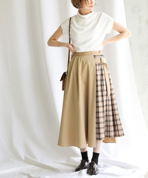 select MOCA（セレクトモカ）の「チェックプリーツ切替スカート（スカート・レディース・ブラック/ベージュ・FREE）」の3枚目の写真