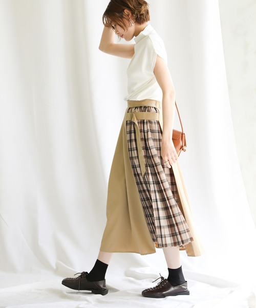 select MOCA（セレクトモカ）の「チェックプリーツ切替スカート（スカート・レディース・ブラック/ベージュ・FREE）」の5枚目の写真