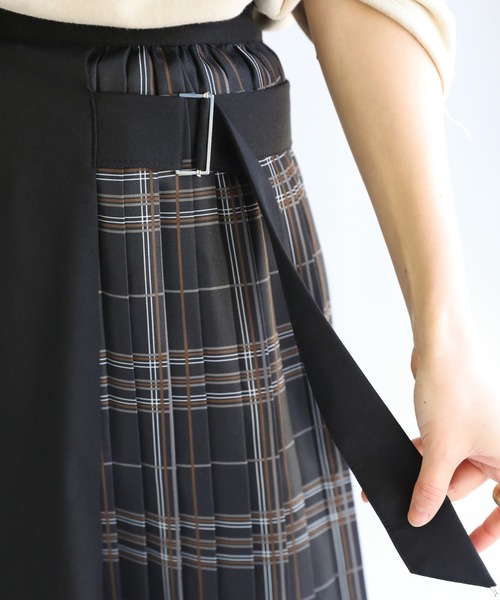 select MOCA（セレクトモカ）の「チェックプリーツ切替スカート（スカート・レディース・ブラック/ベージュ・FREE）」の14枚目の写真