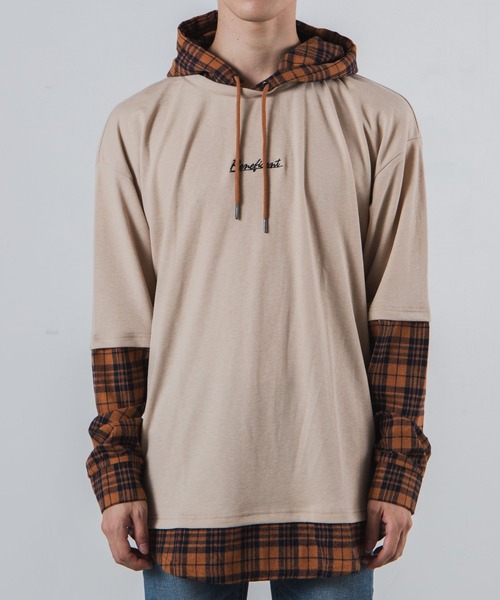WEGO（ウィゴー）の「WEGO/レイヤードチェックビッグシルエットTシャツ（Tシャツ/カットソー・メンズ・ホワイト/ベージュ/ベージュ系その他・MEDIUM/LARGE）」の14枚目の写真