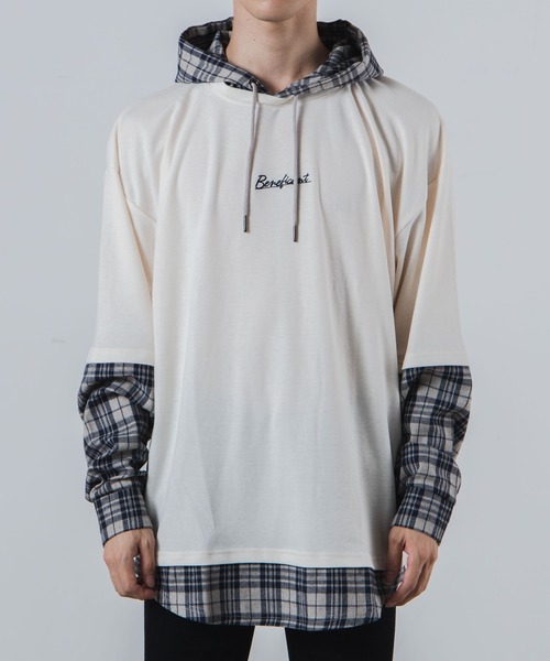 WEGO（ウィゴー）の「WEGO/レイヤードチェックビッグシルエットTシャツ（Tシャツ/カットソー・メンズ・ホワイト/ベージュ/ベージュ系その他・MEDIUM/LARGE）」の13枚目の写真