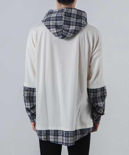 WEGO（ウィゴー）の「WEGO/レイヤードチェックビッグシルエットTシャツ（Tシャツ/カットソー・メンズ・ホワイト/ベージュ/ベージュ系その他・MEDIUM/LARGE）」の16枚目の写真