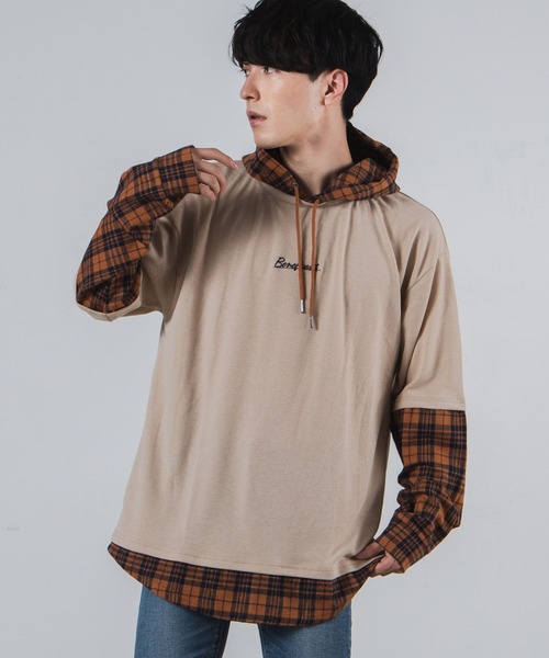 WEGO（ウィゴー）の「WEGO/レイヤードチェックビッグシルエットTシャツ（Tシャツ/カットソー・メンズ・ホワイト/ベージュ/ベージュ系その他・MEDIUM/LARGE）」の12枚目の写真