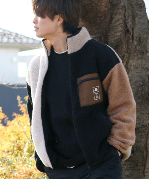 Kappa（カッパ）の「Kappa（カッパ）スタンドカラー シープボアフリースジャケットブルソン メンズ レディース（ブルゾン・メンズ・ベージュ/オフホワイト/ブラック/グリーン/アイボリー/モカ/ブラック系その他/ホワイト系その他/ブラック系その他2/ブラック系その他3/ベージュ系その他/チャコールグレー/ブラック系その他4・S/M/L/XL）」の6枚目の写真