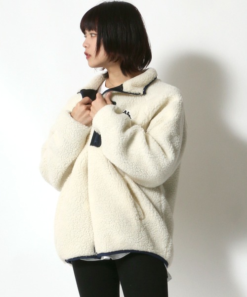 Kappa（カッパ）の「Kappa（カッパ）スタンドカラー シープボアフリースジャケットブルソン メンズ レディース（ブルゾン・メンズ・ベージュ/オフホワイト/ブラック/グリーン/アイボリー/モカ/ブラック系その他/ホワイト系その他/ブラック系その他2/ブラック系その他3/ベージュ系その他/チャコールグレー/ブラック系その他4・S/M/L/XL）」の14枚目の写真