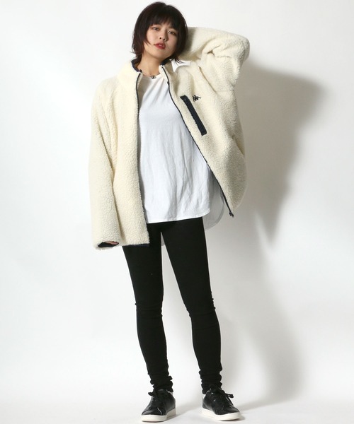 Kappa（カッパ）の「Kappa（カッパ）スタンドカラー シープボアフリースジャケットブルソン メンズ レディース（ブルゾン・メンズ・ベージュ/オフホワイト/ブラック/グリーン/アイボリー/モカ/ブラック系その他/ホワイト系その他/ブラック系その他2/ブラック系その他3/ベージュ系その他/チャコールグレー/ブラック系その他4・S/M/L/XL）」の16枚目の写真
