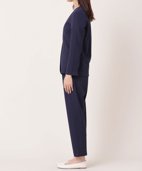 美品　ナノユニバース　カットジョーゼット　ノーカラーパンツスーツ　40 美品 ナノユニバース カットジョーゼット ノーカラーパンツ