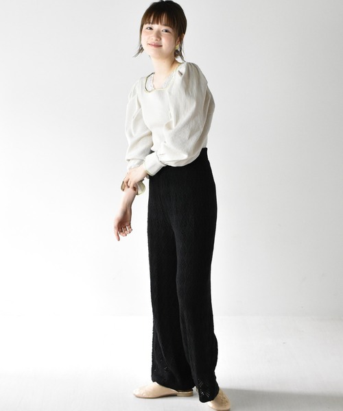 RETRO GIRL（レトロガール）の「スカシ編みパンツ（その他パンツ・レディース・ライトベージュ/オフホワイト/ブラック・FREE）」の8枚目の写真