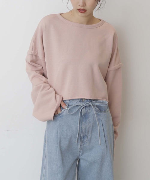 FREE'S MART（フリーズマート）の「◇ボートネックカットオフ短丈スウェット（スウェット・レディース・ベージュ/ライトカーキ/ブラック/ピンク・FREE）」の4枚目の写真