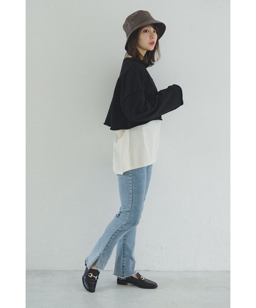 FREE'S MART（フリーズマート）の「◇ボートネックカットオフ短丈スウェット（スウェット・レディース・ベージュ/ライトカーキ/ブラック/ピンク・FREE）」の6枚目の写真