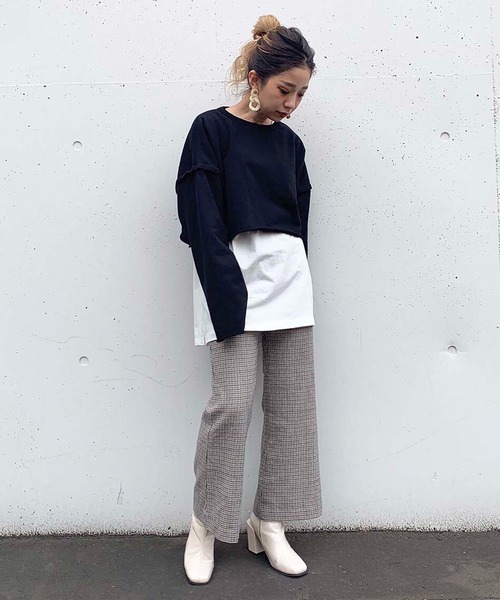 FREE'S MART（フリーズマート）の「◇ボートネックカットオフ短丈スウェット（スウェット・レディース・ベージュ/ライトカーキ/ブラック/ピンク・FREE）」の8枚目の写真