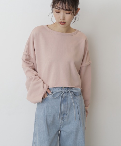 FREE'S MART（フリーズマート）の「◇ボートネックカットオフ短丈スウェット（スウェット・レディース・ベージュ/ライトカーキ/ブラック/ピンク・FREE）」の15枚目の写真