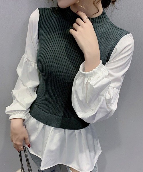 Girly Doll（ガーリードール）の「ボリュームスリーブドッキングニット（シャツ/ブラウス・レディース・ブラック/ネイビー/オレンジ・FREE）」の20枚目の写真