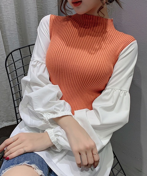 Girly Doll（ガーリードール）の「ボリュームスリーブドッキングニット（シャツ/ブラウス・レディース・ブラック/ネイビー/オレンジ・FREE）」の21枚目の写真
