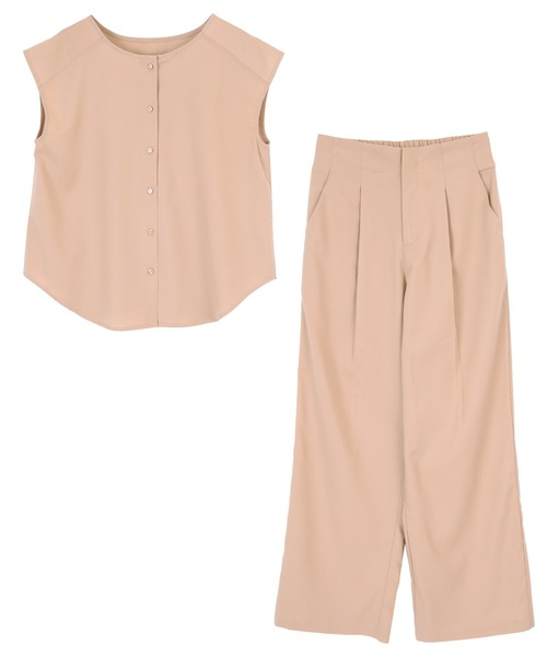 titivate（ティティベイト）の「ﾌﾚﾝﾁｽﾘｰﾌﾞﾌﾞﾗｳｽｾｯﾄｱｯﾌﾟ（セットアップ・レディース・ライトベージュ/コーラル/ライトグリーン/ブラック・S/M/L）」の3枚目の写真