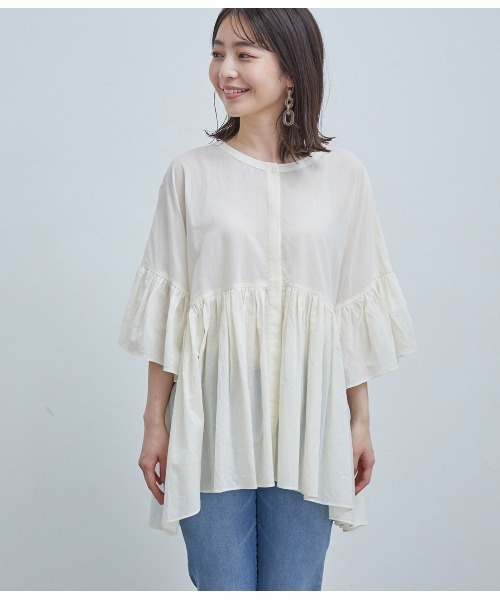 VIS（ビス）の「【オーガニックコットン】ローンギャザーブラウス（シャツ/ブラウス・レディース・ダークブラウン/オフホワイト/カーキ・FREE）」の22枚目の写真