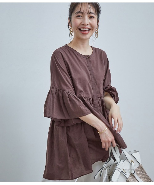 VIS（ビス）の「【オーガニックコットン】ローンギャザーブラウス（シャツ/ブラウス・レディース・ダークブラウン/オフホワイト/カーキ・FREE）」の15枚目の写真