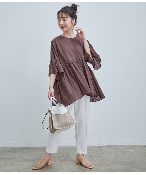 VIS（ビス）の「【オーガニックコットン】ローンギャザーブラウス（シャツ/ブラウス・レディース・ダークブラウン/オフホワイト/カーキ・FREE）」の20枚目の写真