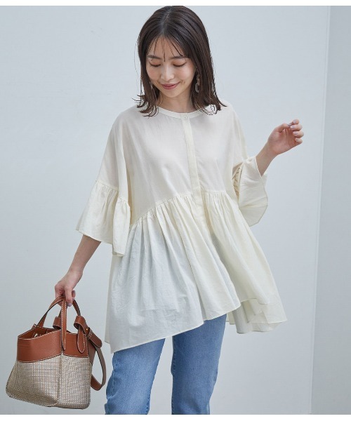 VIS（ビス）の「【オーガニックコットン】ローンギャザーブラウス（シャツ/ブラウス・レディース・ダークブラウン/オフホワイト/カーキ・FREE）」の8枚目の写真