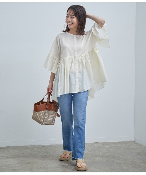 VIS（ビス）の「【オーガニックコットン】ローンギャザーブラウス（シャツ/ブラウス・レディース・ダークブラウン/オフホワイト/カーキ・FREE）」の18枚目の写真