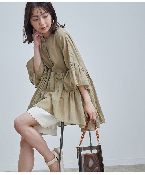 VIS（ビス）の「【オーガニックコットン】ローンギャザーブラウス（シャツ/ブラウス・レディース・ダークブラウン/オフホワイト/カーキ・FREE）」の13枚目の写真