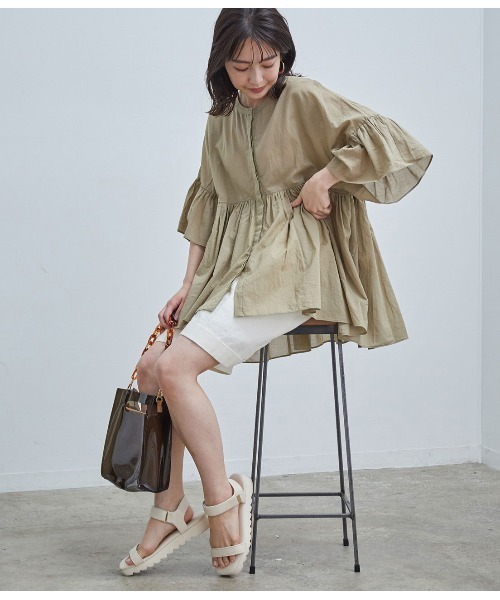 VIS（ビス）の「【オーガニックコットン】ローンギャザーブラウス（シャツ/ブラウス・レディース・ダークブラウン/オフホワイト/カーキ・FREE）」の16枚目の写真