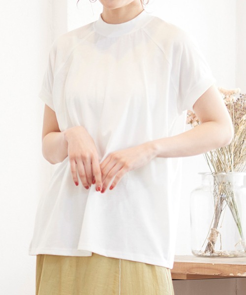 MATCH&more（マッチアンドモア）の「モックネックラグランＴシャツ（Tシャツ/カットソー・レディース・ホワイト/ブラック/ベージュ/グレー/カーキ/ミント・FREE）」の7枚目の写真