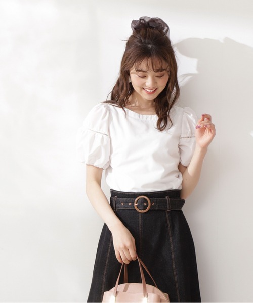 PROPORTION BODY DRESSING（プロポーションボディドレッシング）の「ギャザースリーブブラウス（シャツ/ブラウス・レディース・ブラック/ホワイト系その他/ブルー・MEDIUM/SMALL）」の2枚目の写真