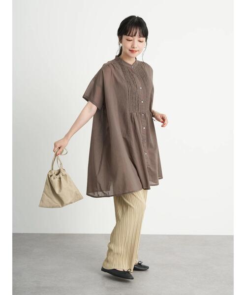 earth music&ecology（アースミュージックアンドエコロジー）の「ピンタックレース チュニック ＊（Tシャツ/カットソー・レディース・チャコールグレー/オフホワイト/ミント/モカ・FREE）」の9枚目の写真