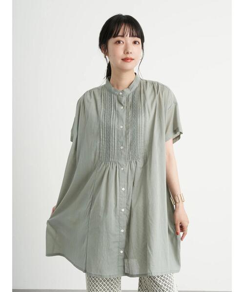 earth music&ecology（アースミュージックアンドエコロジー）の「ピンタックレース チュニック ＊（Tシャツ/カットソー・レディース・チャコールグレー/オフホワイト/ミント/モカ・FREE）」の7枚目の写真