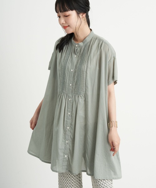 earth music&ecology（アースミュージックアンドエコロジー）の「ピンタックレース チュニック ＊（Tシャツ/カットソー・レディース・チャコールグレー/オフホワイト/ミント/モカ・FREE）」の4枚目の写真