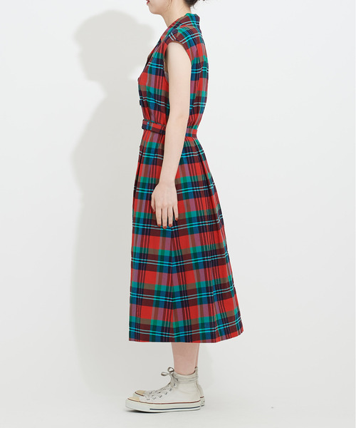 ワンピースwoman チャイルドウーマン のファッション Cu Coマドラスチェック開衿フレンチスリーブワンピース ワンピース Child