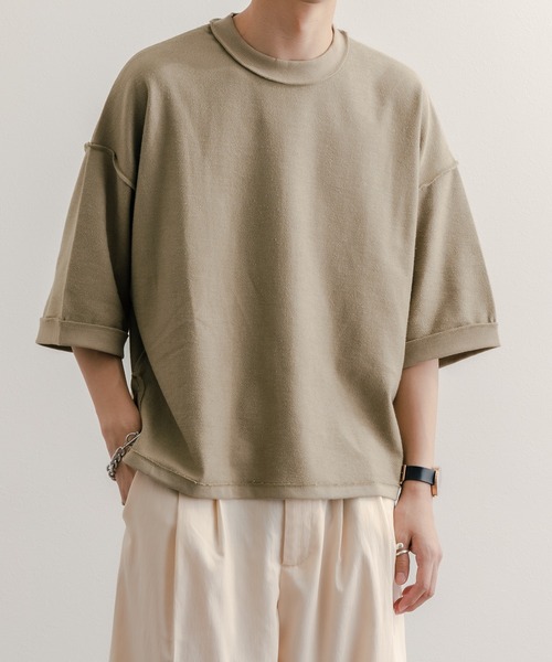 epnok(エプノック)の「ミニ裏毛裏使いTee(Tシャツ/カットソー・メンズ・ベージュ/ライトカーキ/グレイッシュブルー・SMALL/MEDIUM/LARGE)」の1枚目の写真