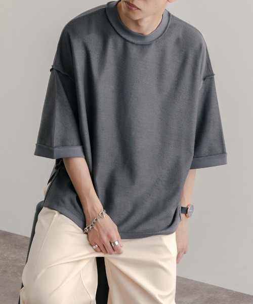 epnok(エプノック)の「ミニ裏毛裏使いTee(Tシャツ/カットソー・メンズ・ベージュ/ライトカーキ/グレイッシュブルー・SMALL/MEDIUM/LARGE)」の4枚目の写真