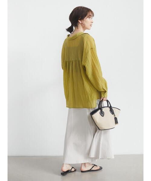 Green　Parks（グリーンパークス）の「ワッシャーシアーシャツ＊（シャツ/ブラウス・レディース・オリーブ/オレンジ/グレイッシュベージュ・FREE）」の17枚目の写真