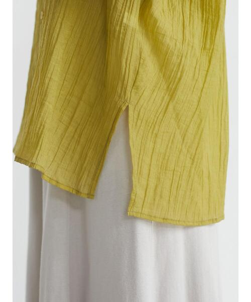 Green　Parks（グリーンパークス）の「ワッシャーシアーシャツ＊（シャツ/ブラウス・レディース・オリーブ/オレンジ/グレイッシュベージュ・FREE）」の4枚目の写真