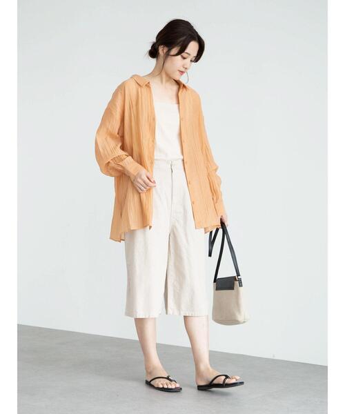 Green　Parks（グリーンパークス）の「ワッシャーシアーシャツ＊（シャツ/ブラウス・レディース・オリーブ/オレンジ/グレイッシュベージュ・FREE）」の5枚目の写真