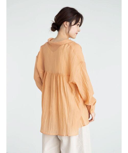 Green　Parks（グリーンパークス）の「ワッシャーシアーシャツ＊（シャツ/ブラウス・レディース・オリーブ/オレンジ/グレイッシュベージュ・FREE）」の8枚目の写真