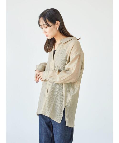 Green　Parks（グリーンパークス）の「ワッシャーシアーシャツ＊（シャツ/ブラウス・レディース・オリーブ/オレンジ/グレイッシュベージュ・FREE）」の9枚目の写真