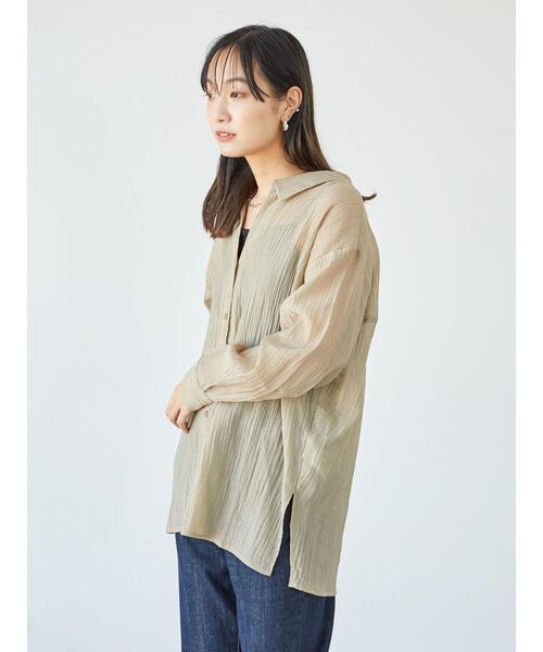 Green　Parks（グリーンパークス）の「ワッシャーシアーシャツ＊（シャツ/ブラウス・レディース・オリーブ/オレンジ/グレイッシュベージュ・FREE）」の10枚目の写真