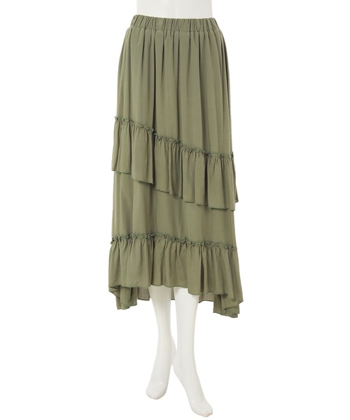 fifth calin（フィフスカラン）の「前後差フリルティアードスカート（スカート・レディース・ピンク/カーキ・MEDIUM）」の4枚目の写真