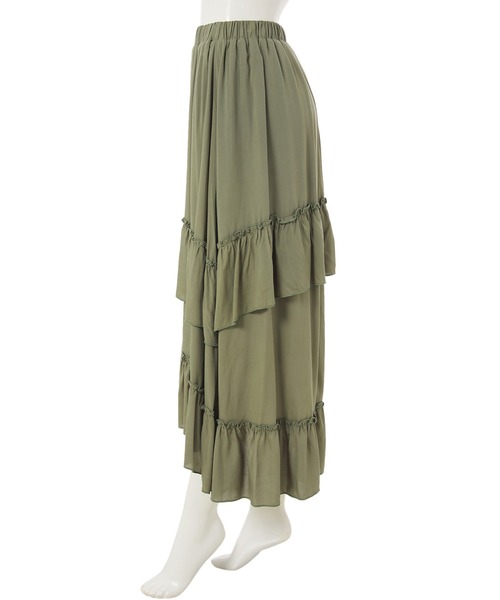 fifth calin（フィフスカラン）の「前後差フリルティアードスカート（スカート・レディース・ピンク/カーキ・MEDIUM）」の3枚目の写真